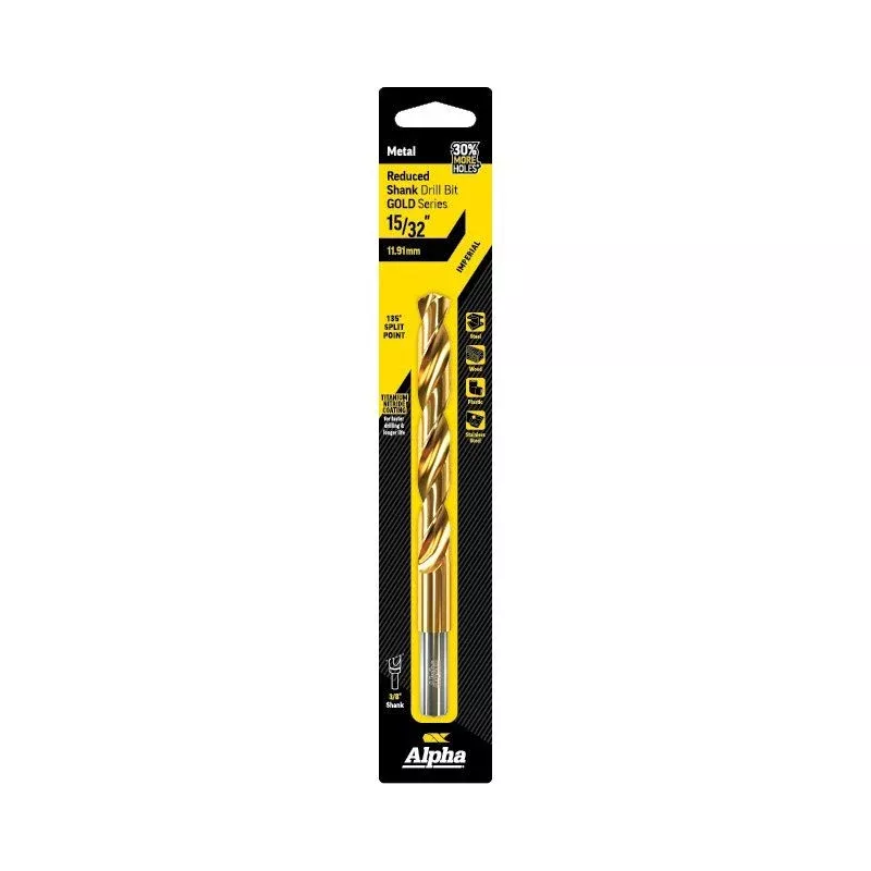 (11.91mm) Reduced Shank Drill Bit Carded - Gold Series | Alpha