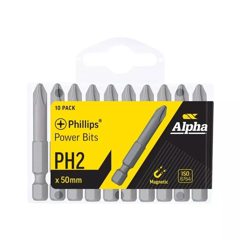 #2 x 50mm Phillips Power Bit - Handipack (x10) | Alpha
