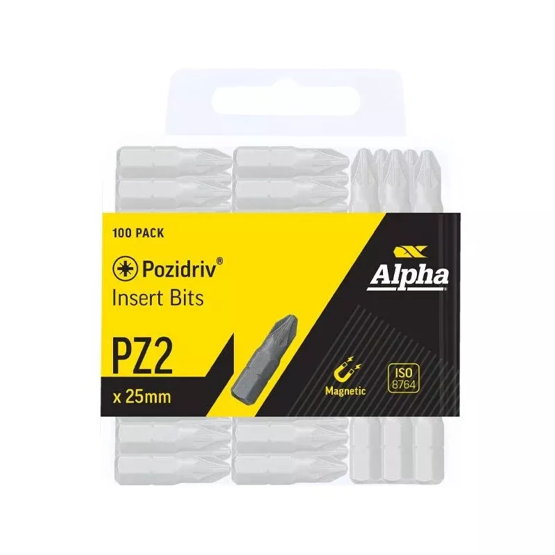 25mm Pozidrive Insert Bits - 100 Pack | Alpha