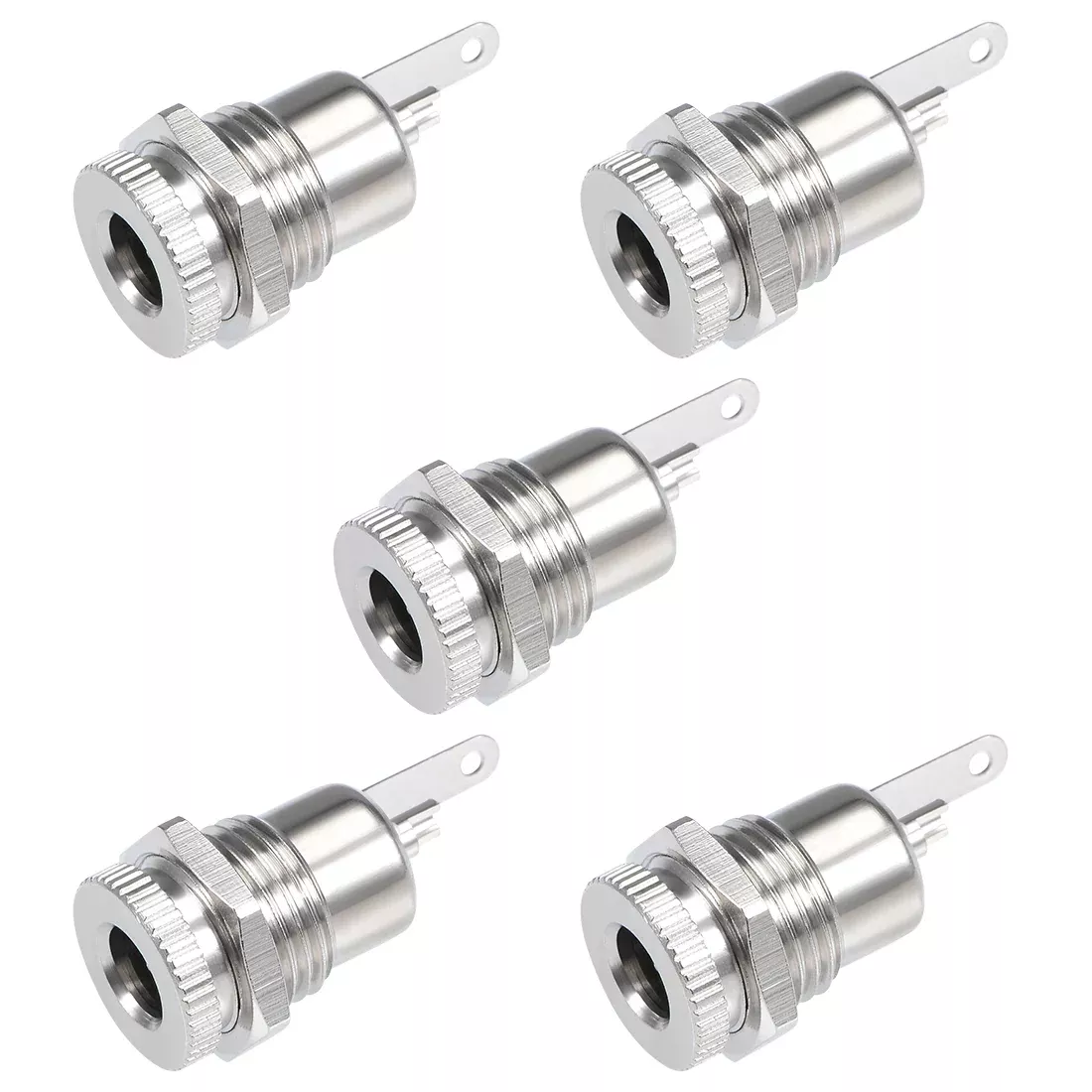 5Pcs Panel Mount DC Connector Power Socket Female 5.5mm x 2.5mm Silver Tone