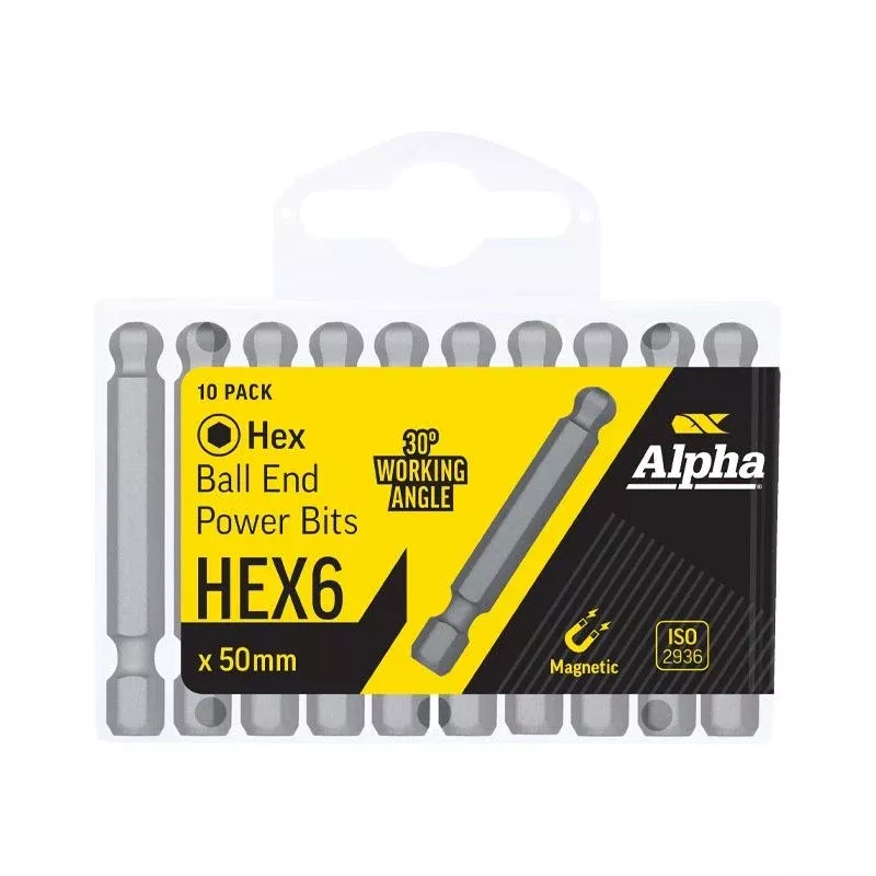 6 x 50mm Ball End Power Bit - Handipack (x10) | Alpha
