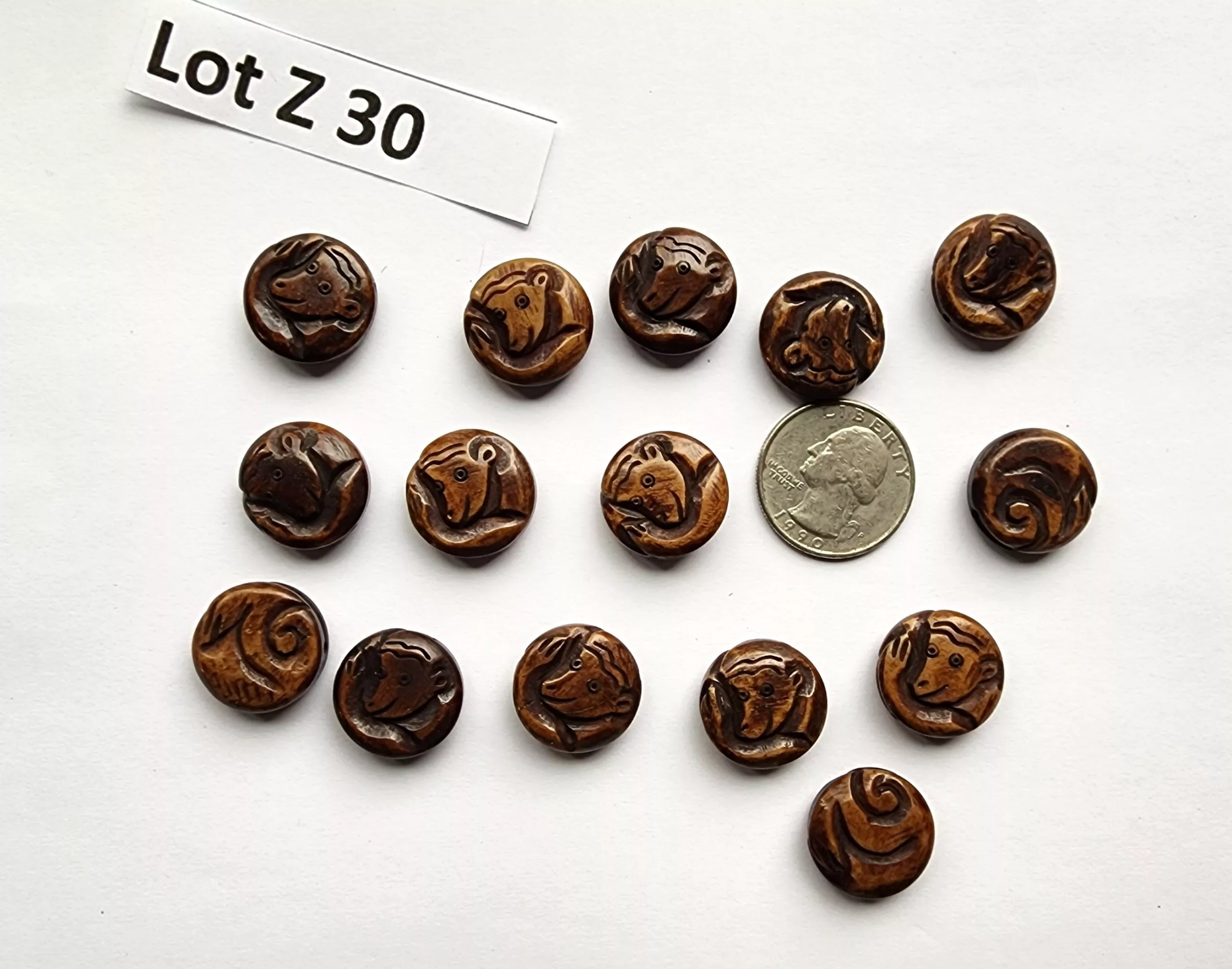 Carved Bone Monkey Beads – 15 beads Lot Z 30