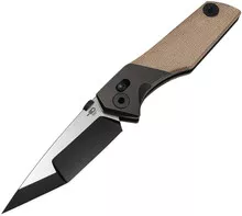 (Damaged Box) Bestech Cetus Folding Knife Black/Bronze Titanium/Natural Canvas Micarta Handle M390 Black/Satin Finish Tanto Plain BT2304B