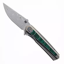 SixLeaf Folding Knife Titanium/Turquoise Handle Damascus Plain Edge SL-95-Turquoise