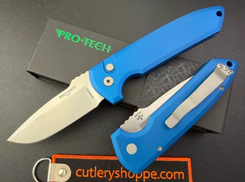 -Tech Rockeye AUTOMATIC - 3.4" Stonewash CPM-MagnaCut Blade - Blue Hard Anodized 6061-T6 Aluminum Handle - LG3101-BLUE
